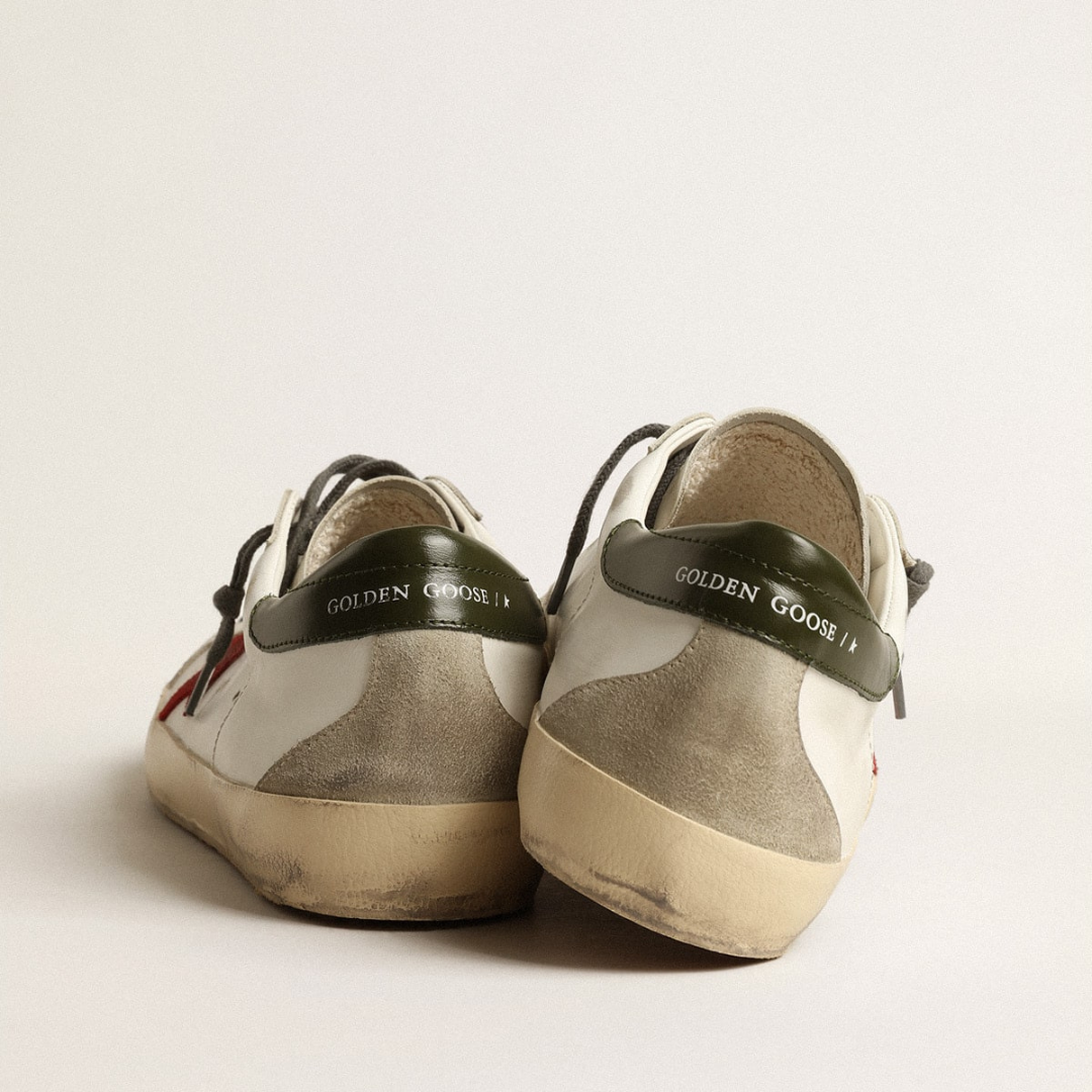 Super Star sneakers in red suede with green leather heel tab