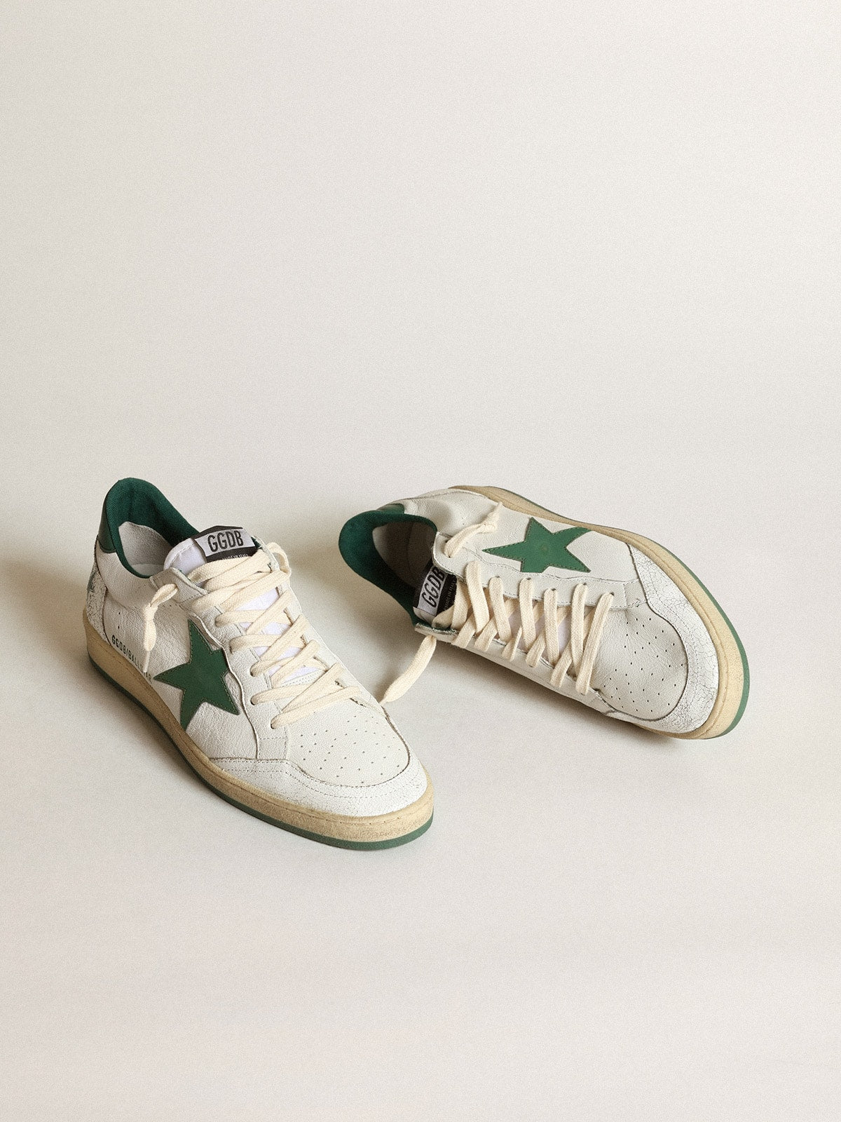 Ball Star sneakers in white nappa leather with star and heel tab in green metallic leather
