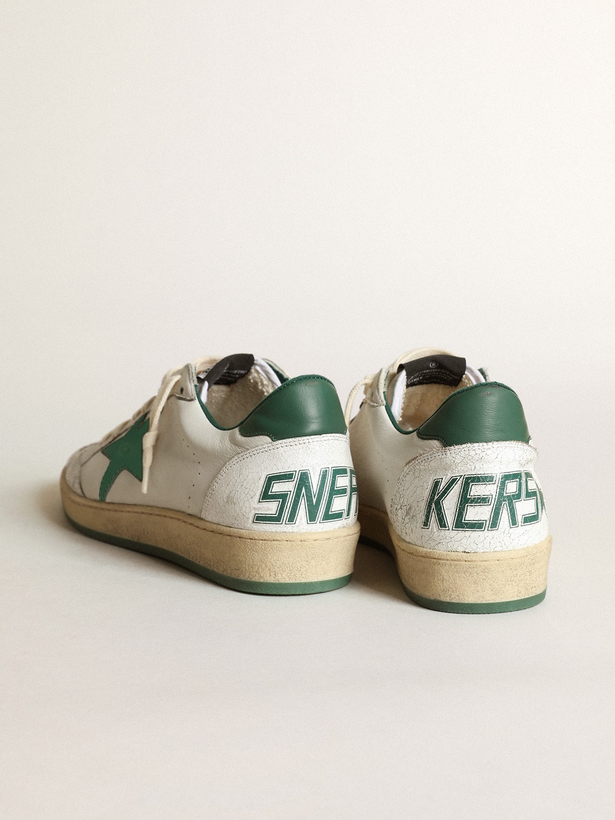 Ball Star sneakers in white nappa leather with star and heel tab in green metallic leather
