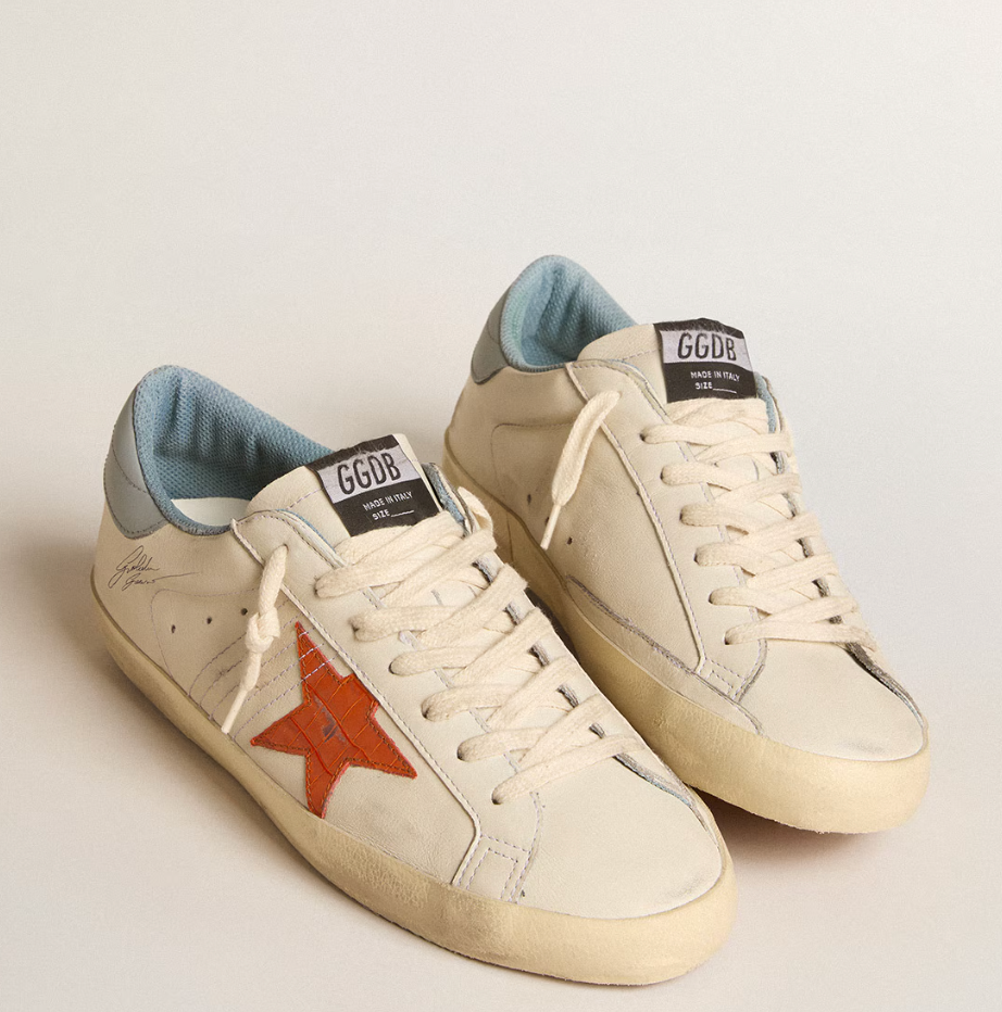 Super-Star men's sneakers with crocodile embossed star and azure blue-silver heel tab