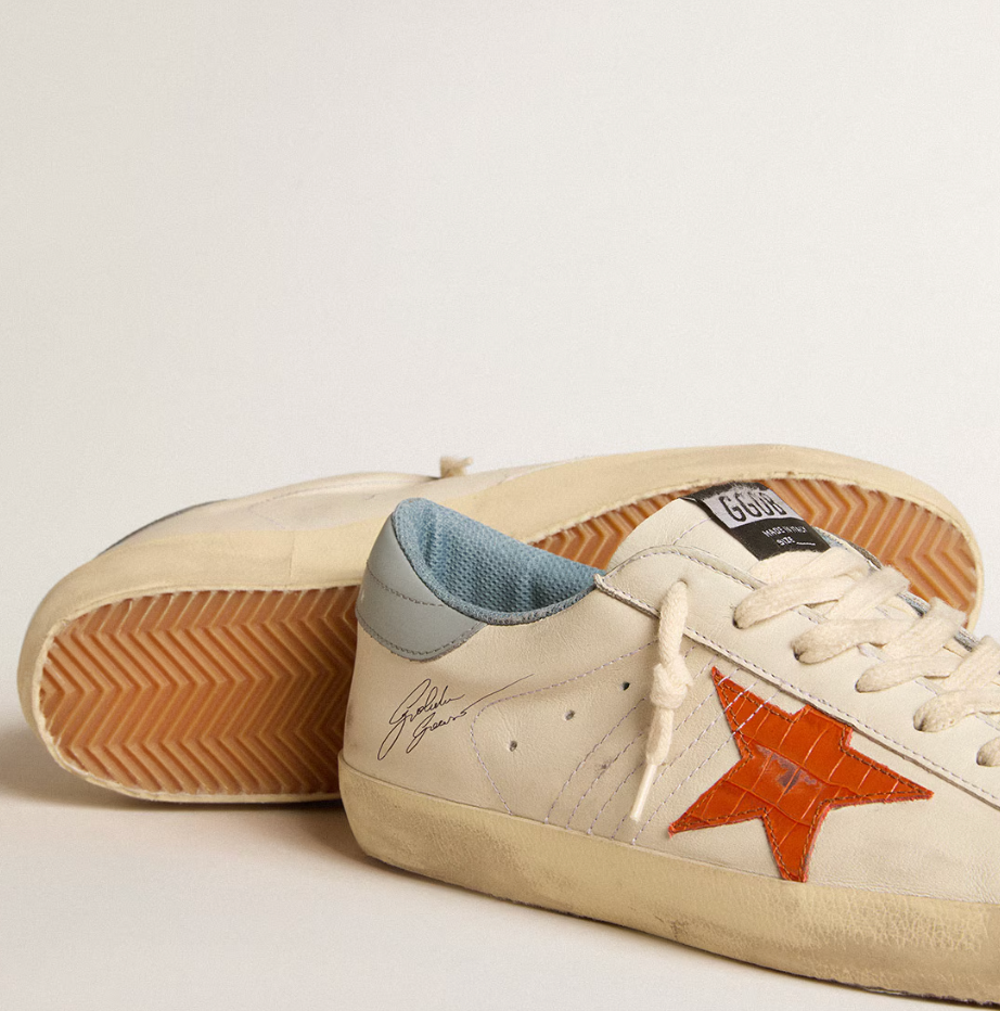 Super-Star men's sneakers with crocodile embossed star and azure blue-silver heel tab
