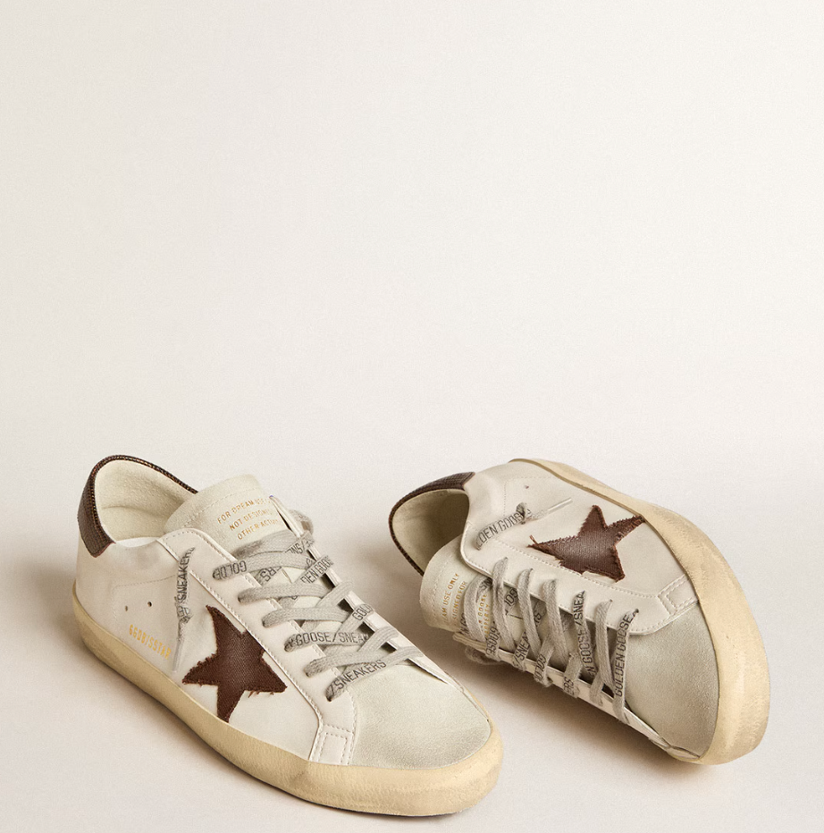 Super-Star bio-based sneakers with canvas star and heel tab in dark brown leather