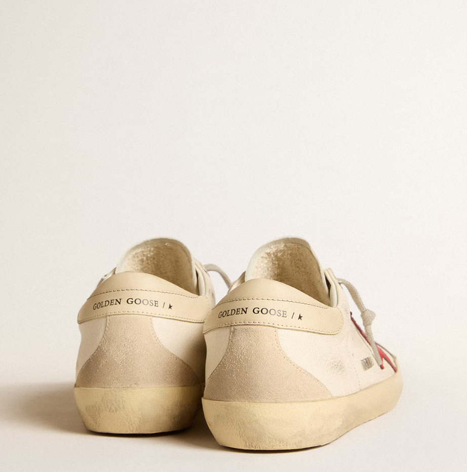 Super-Star in nappa leather with red star and heel tab in cream-colored leather