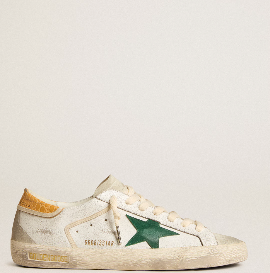 Super-Star with green suede star and yellow crocodile leather heel tab