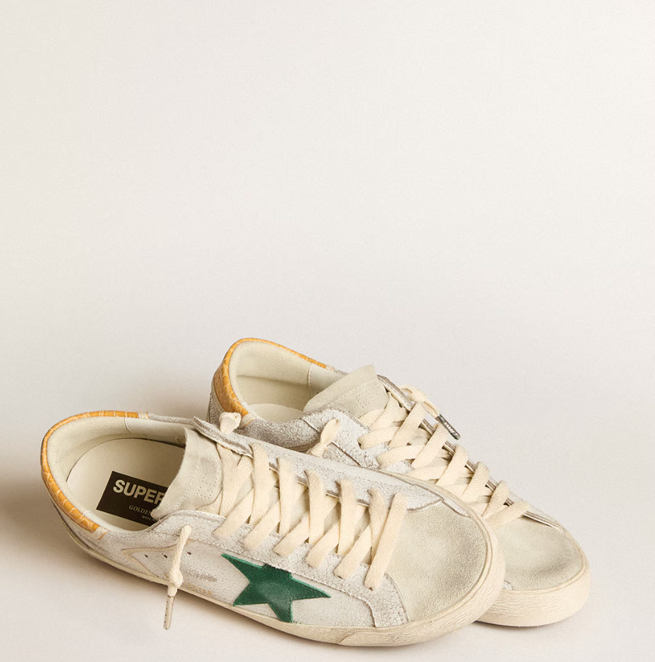 Super-Star with green suede star and yellow crocodile leather heel tab