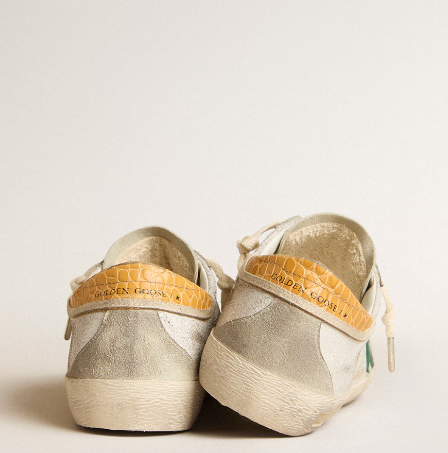 Super-Star with green suede star and yellow crocodile leather heel tab