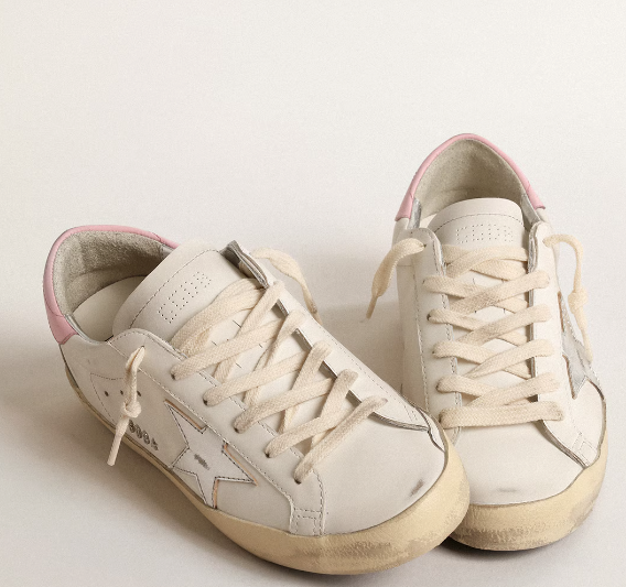 Super-Star women's sneakers with silver leather star and pink heel tab