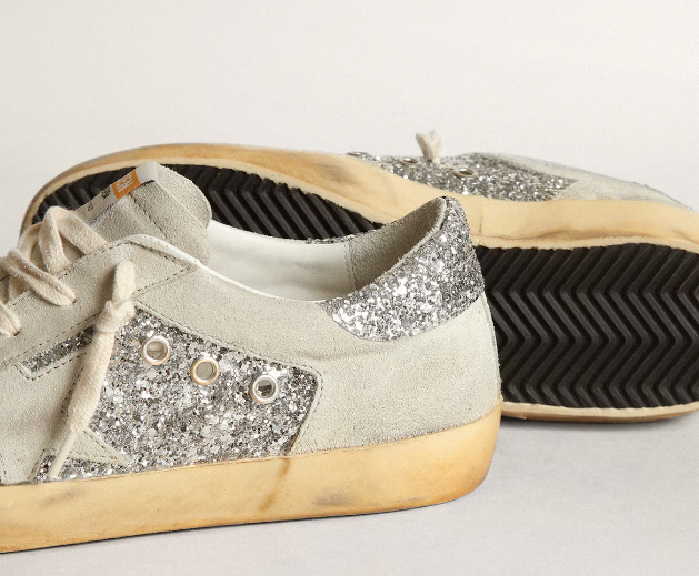 Super-Star women's sneakers in silver glitter with star and ice-colored details