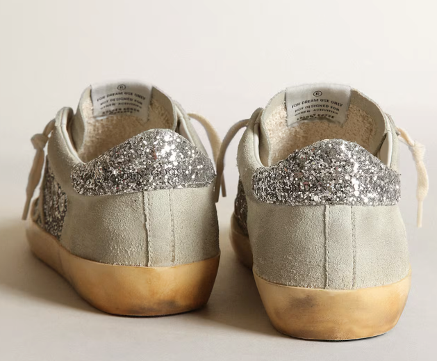 Super-Star women's sneakers in silver glitter with star and ice-colored details