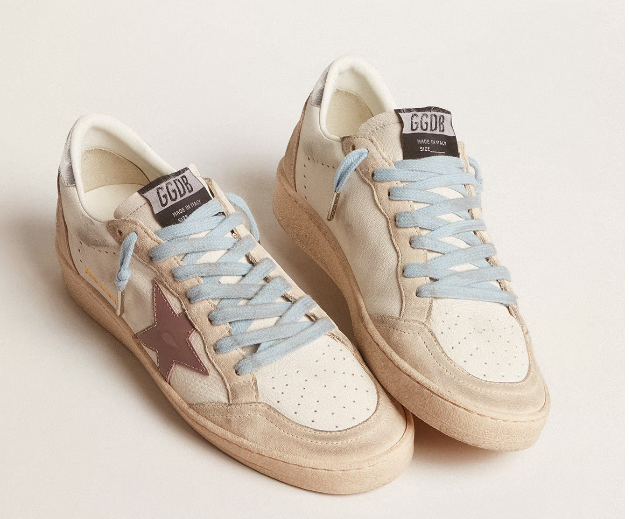 Ball Star LTD in white nappa leather and pearl suede with star in mauve leather