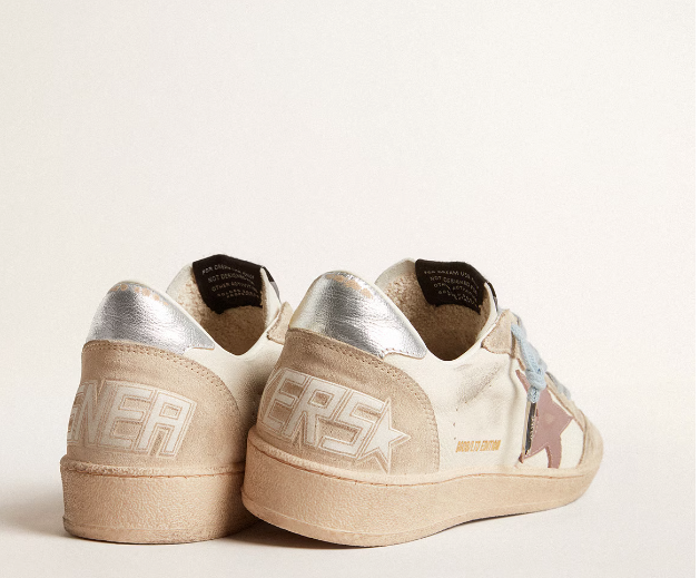 Ball Star LTD in white nappa leather and pearl suede with star in mauve leather