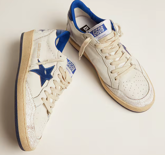 Ball Star in white nappa leather with star and heel tab in laminated blue