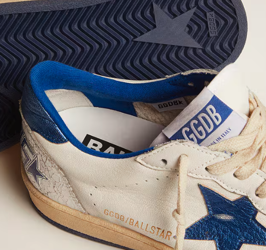 Ball Star in white nappa leather with star and heel tab in laminated blue