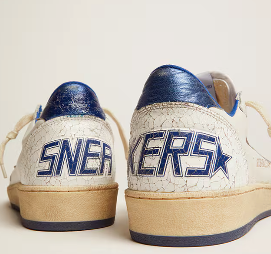Ball Star in white nappa leather with star and heel tab in laminated blue