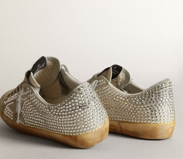 Super-Star women's sneakers in white nubuck leather with Swarovski crystals