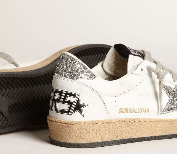 Ball Star women's sneakers in nappa leather with white star and glitter heel tab