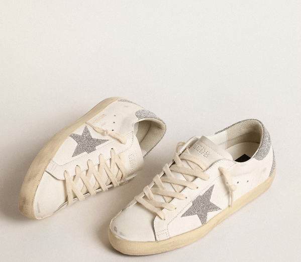 Super-Star women's sneakers with star and heel tab made of silver Swarovski crystals