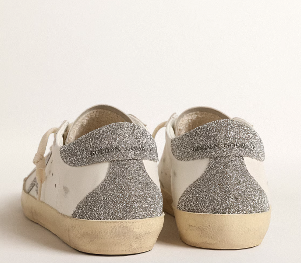 Super-Star women's sneakers with star and heel tab made of silver Swarovski crystals