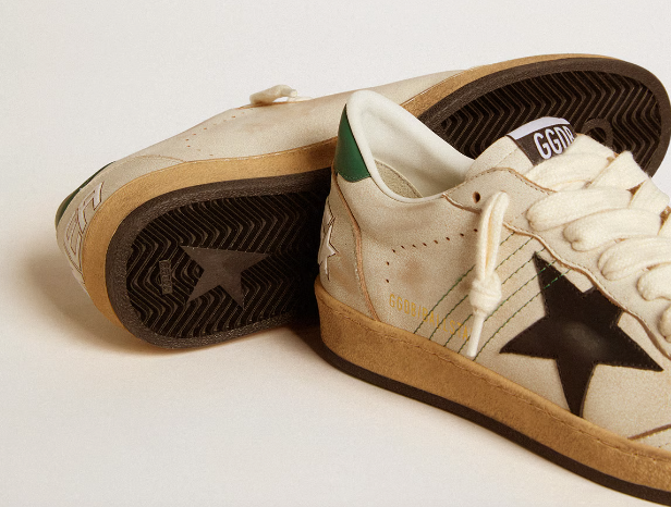 Ball Star men's sneakers with star in black leather and heel tab in green leather