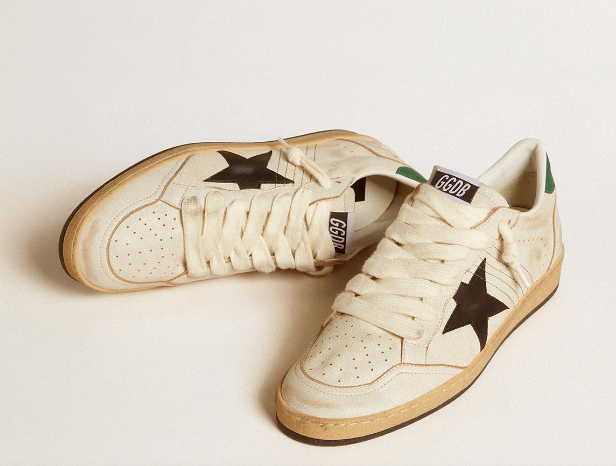 Ball Star men's sneakers with star in black leather and heel tab in green leather