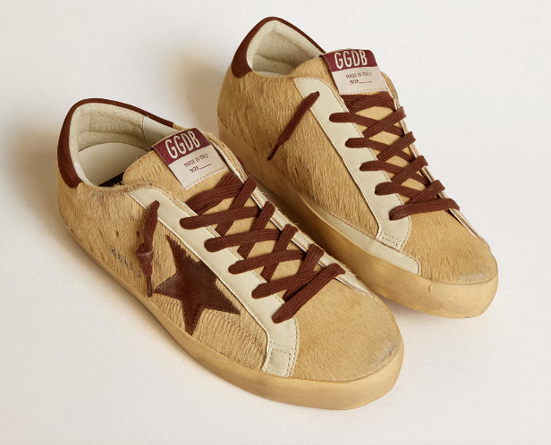 Super-Star women's sneakers in beige pony hair with star and heel tab in brown suede