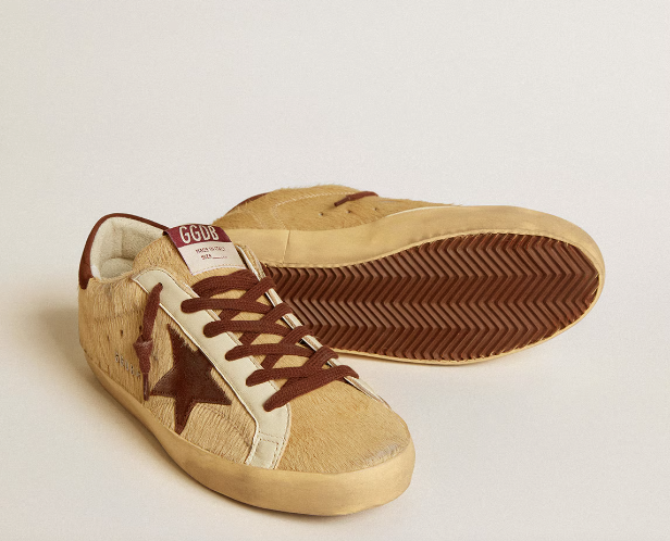 Super-Star women's sneakers in beige pony hair with star and heel tab in brown suede