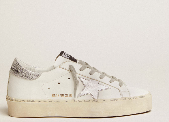Hi Star women's sneakers with star and heel tab in metallic silver leather