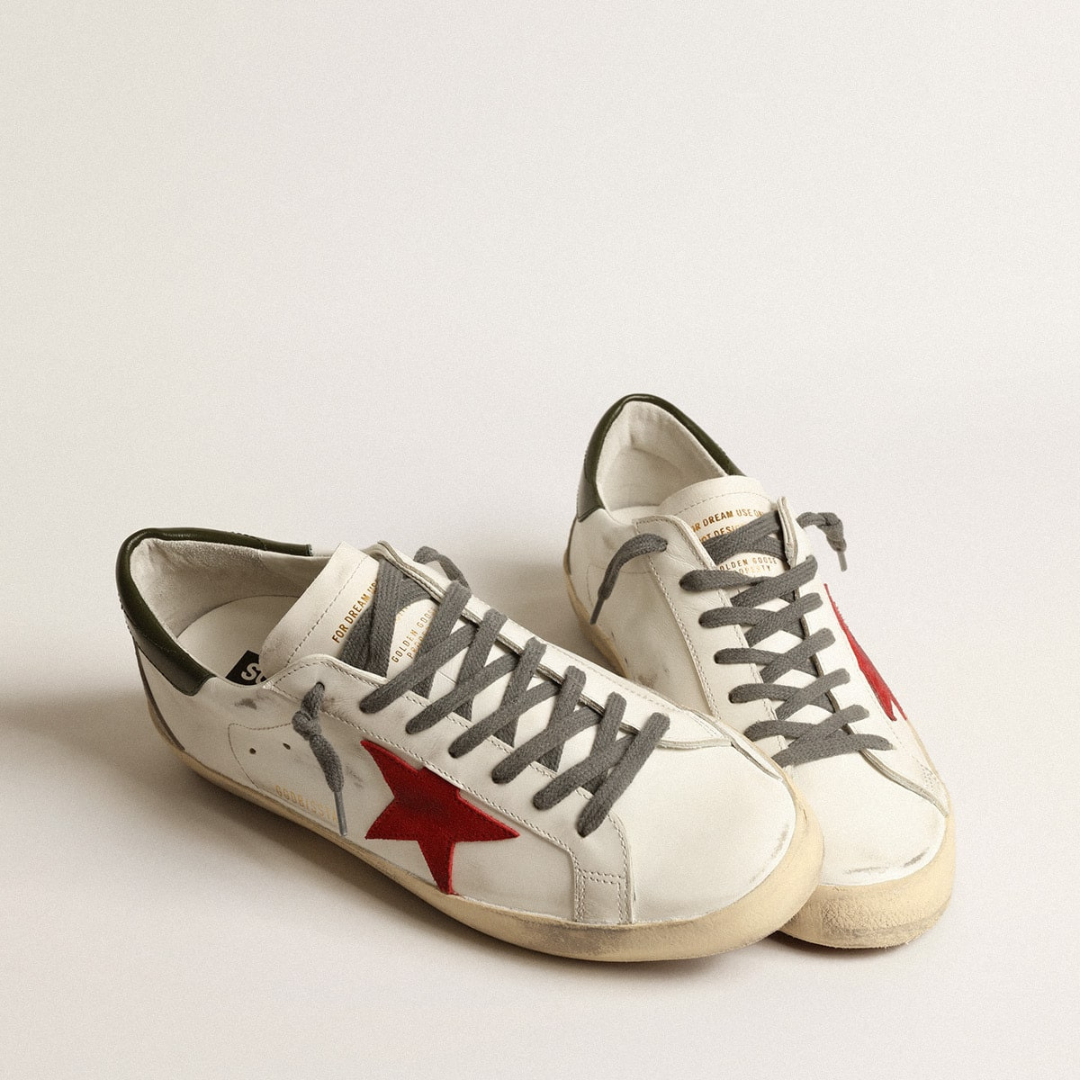 Super Star sneakers in red suede with green leather heel tab