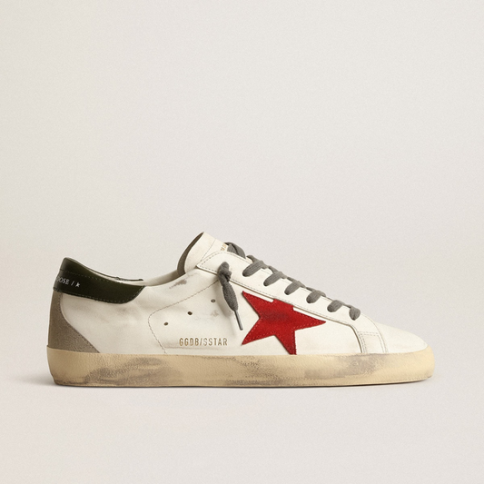 Super Star sneakers in red suede with green leather heel tab