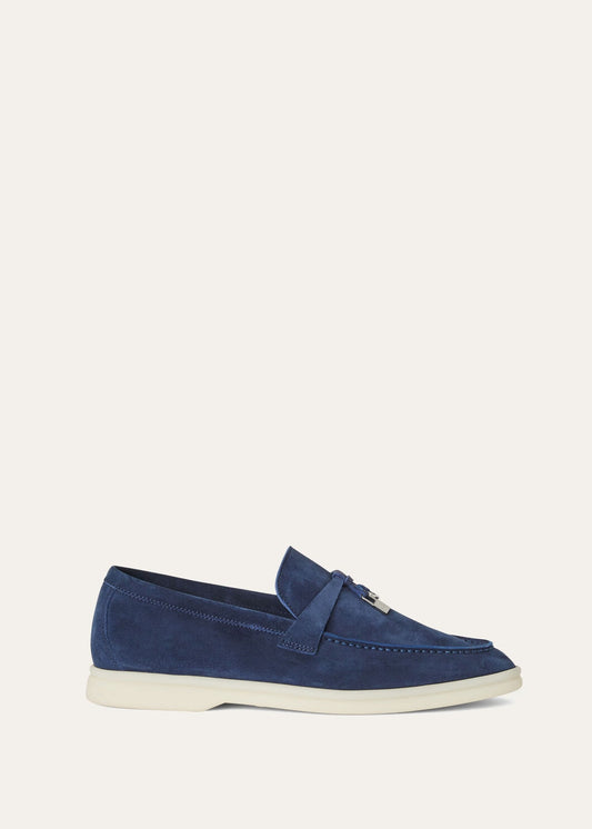 Summer Charms Walk Moccasins in Dark Blue Suede