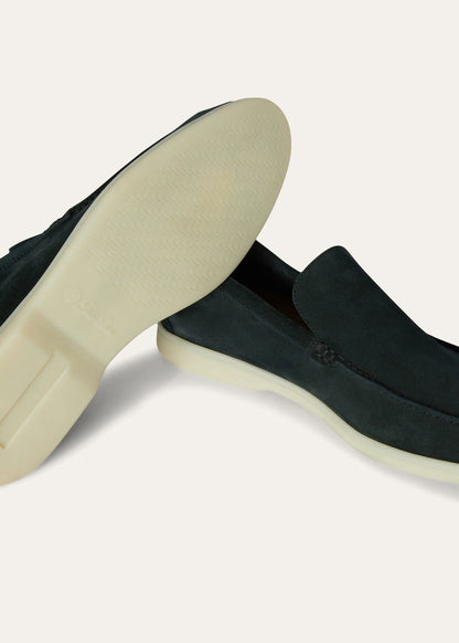 Men's Summer Walk Moccasins in Dark Green Suede
