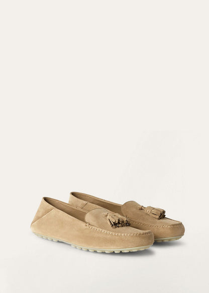 Women's Dot Sole Walk Moccasins in Beige Suede