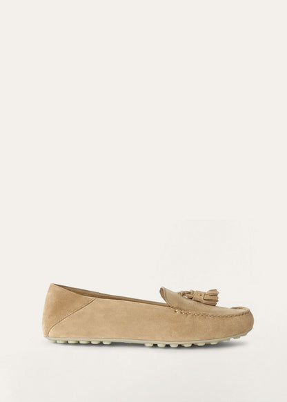 Women's Dot Sole Walk Moccasins in Beige Suede