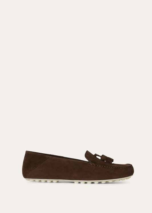 Women's Dot Sole Walk Moccasins in Chocolate Brown Suede