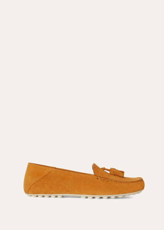 Women's Dot Sole Walk Moccasins in Orange Suede
