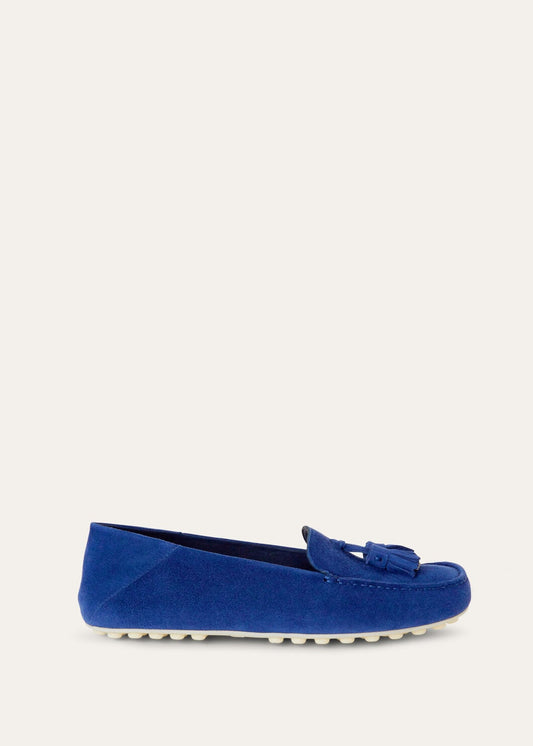 Women's Dot Sole Walk Moccasins in Blue Suede
