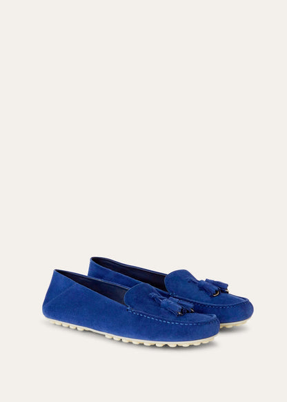 Women's Dot Sole Walk Moccasins in Blue Suede