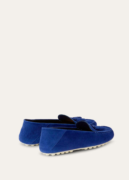 Women's Dot Sole Walk Moccasins in Blue Suede