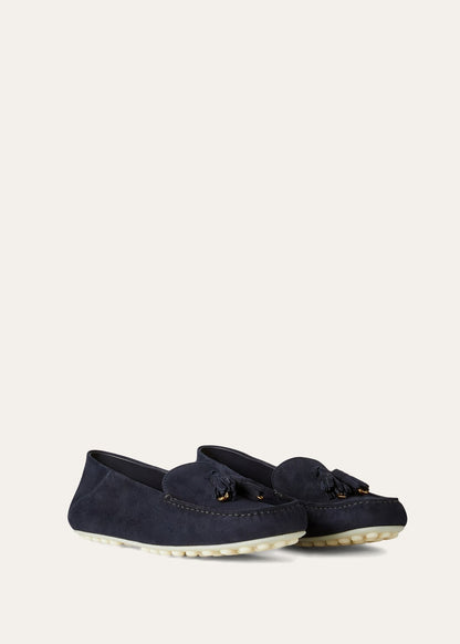 Women's Dot Sole Walk Moccasins in Navy Blue Suede