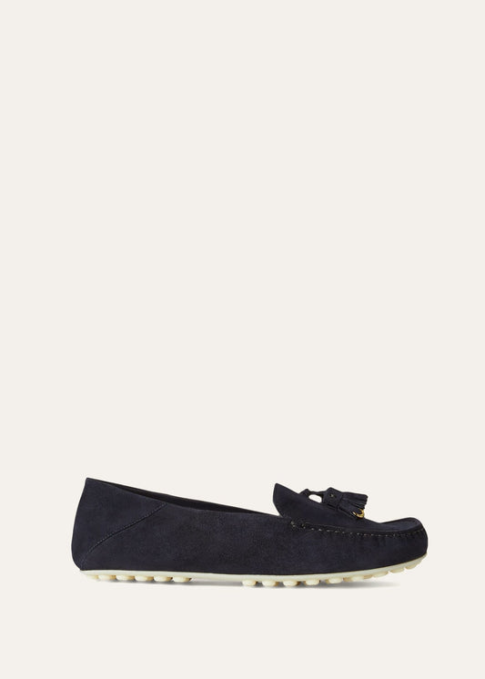 Women's Dot Sole Walk Moccasins in Navy Blue Suede