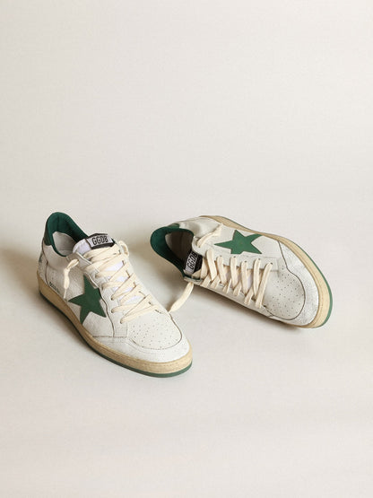 Ball Star sneakers in white nappa leather with star and heel tab in green metallic leather