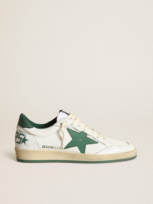 Ball Star sneakers in white nappa leather with star and heel tab in green metallic leather