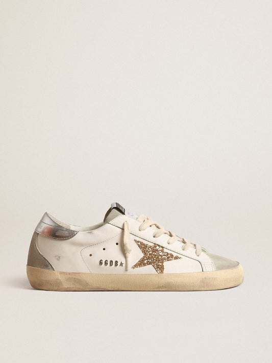 Super-Star women's sneakers with gold glitter star and ice suede inserts