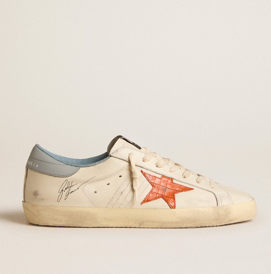 Super-Star men's sneakers with crocodile embossed star and azure blue-silver heel tab