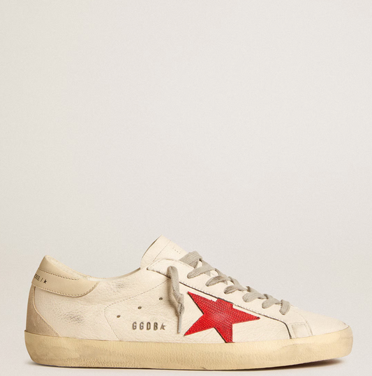 Super-Star in nappa leather with red star and heel tab in cream-colored leather