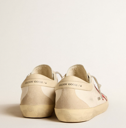 Super-Star in nappa leather with red star and heel tab in cream-colored leather