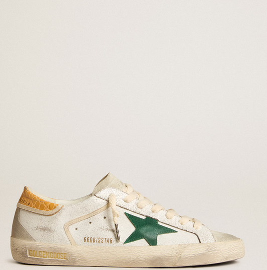 Super-Star with green suede star and yellow crocodile leather heel tab