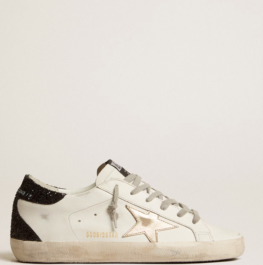 Super-Star women's sneakers with golden star and black glitter heel tab