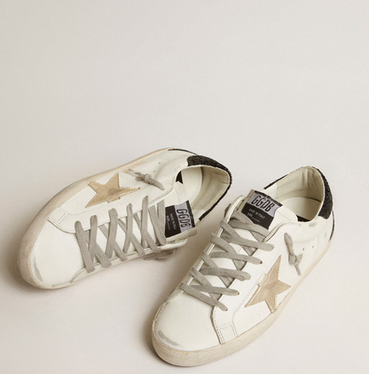 Super-Star women's sneakers with golden star and black glitter heel tab