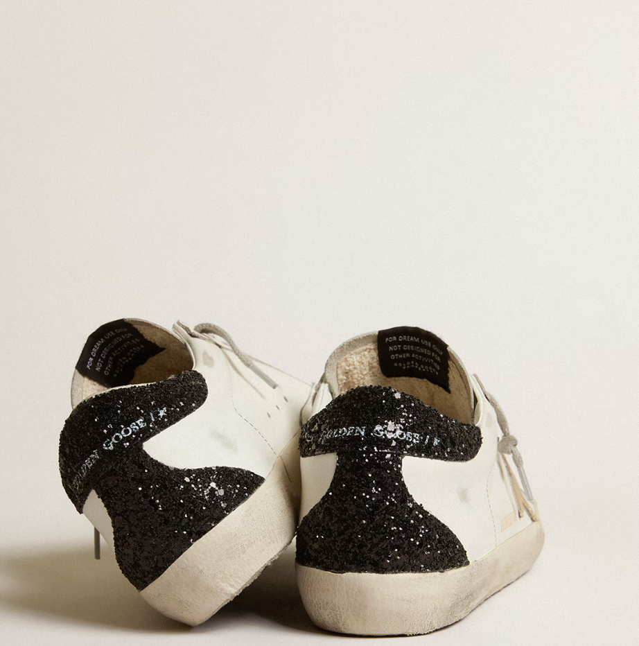 Super-Star women's sneakers with golden star and black glitter heel tab